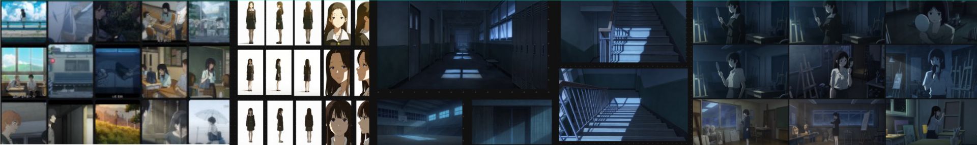AI 영상 제작 프로세스 예제 — 무드보드, 캐릭터 시트, 배경, 컷 이미지